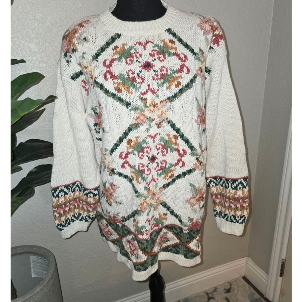 Vtg Women's Heirloom Collectibles Multicolor Floral Crew Neck Sweater 24W = XL